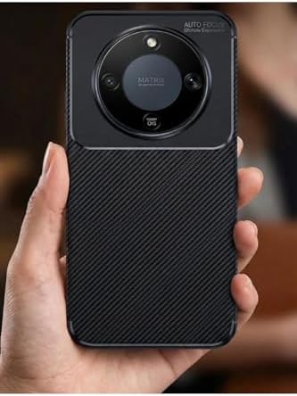 Alternative view of - Honor ile uyumlu Magic 8 Lite Kılıf Kamera Korumalı Çıkıntılı Karbon Desenli Renk Atmaz Koruyucu Negro Kapak - Siyah