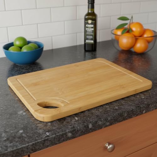%100 Doğal Bambu Kesme Tahtası ve Kesme Panosu - 34x24 cm Yıkanabilir Dikdörtgen Doğrama Tahtası - Görsel 3