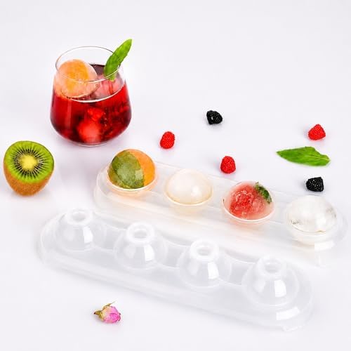 4’lü Küre Buz Kalıbı, Üstten Doldurulabilir Sağlam Plastik Buz Topu Yapma Kabı, Meyveli Buz Küresi Hazırlama, Kokteyl ve Soğuk İçecek Sunumu İçin Estetik Meybuz Yapma Aparatı - Görsel 3