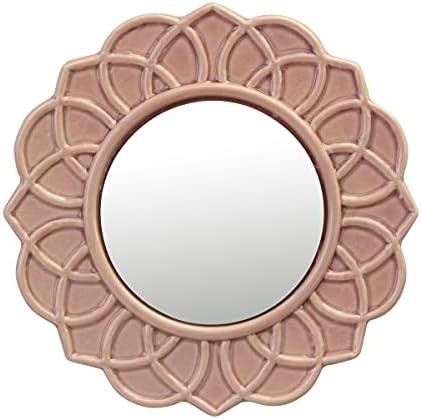 Alternative view of Dekoratif 9" Soluk Pembe Yuvarlak Çiçekli Seramik Vurgulu Duvar Aynası, Ekli Asma Halkalı Duvar Aynası, Oturma Odası, Yatak Odası, Banyo, Koridor ve Giriş Yolu için Dekoratif Dekor