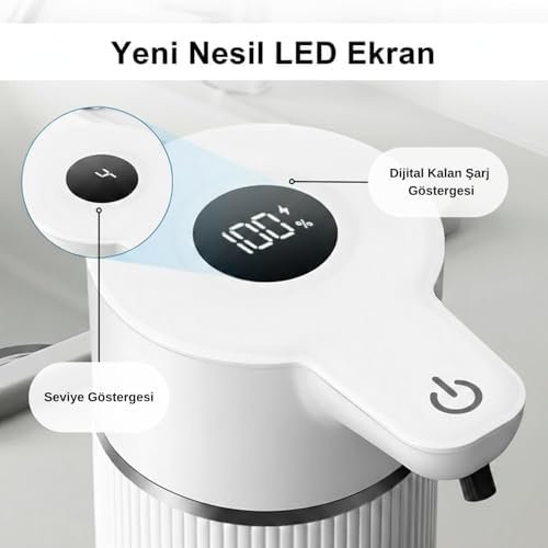 Alternative view of Otomatik Sensörlü Köpük Sıvı Sabunluk - Şarjlı- Dijital LED Ekran - Duvara Monte - E15 Model (Beyaz)