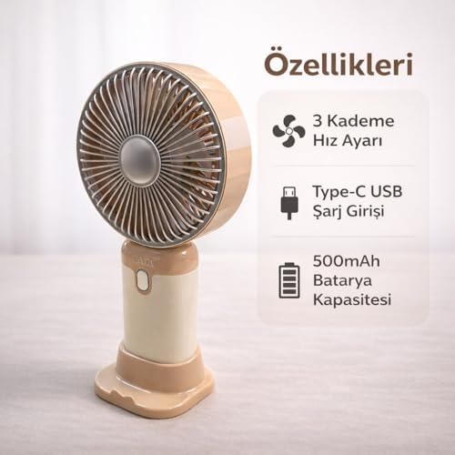 Alternative view of Şarjlı El Vantilatörü 3 Kademeli Hız Ayarlı Mini Fan – Taşınabilir Cep Fanı, Type-C USB Şarjlı 500mAh 2W Sessiz Güçlü Soğutma