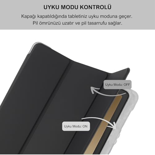 Galaxy Tab A9+ Plus 11 inç Uyumlu Smart Kılıf, S Pen Kalemlikli, Trifold, Esnek, Mat, Darbeye Tam Dayanıklı Tablet Kılıfı (Siyah) - Görsel 2