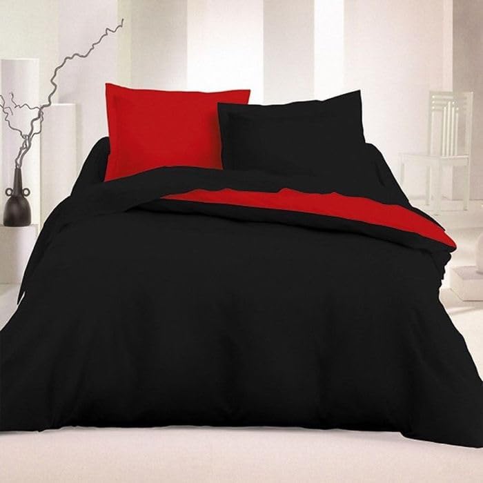 Nevresim Takımı Çarşafı Lastikli Çift Taraflı Çift Kişilik 200x220 -Siyah Kırmızı - Görsel 3