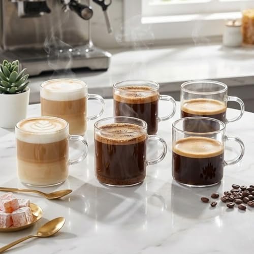 6'lı Şeffaf Cam Espresso Bardak Seti – Isıya Dayanıklı Minimal Tasarım Kahve Bardakları – 6 cm Yükseklik, 6 cm Çap – Türk Kahvesi, Espresso ve Kafe Kullanımı İçin Şık Sunum Bardakları - Görsel 3