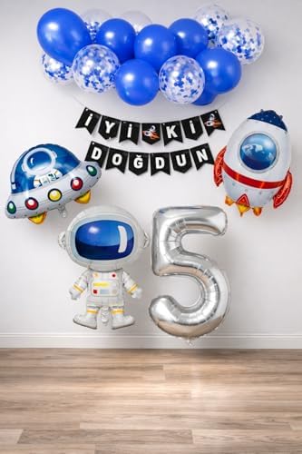 Alternative view of Patladı Gitti Uzay Konsepti Doğum Günü Parti Kutlama Seti; Astronot, Ufo Ve Uzay Gemisi Folyo Balon Set (5)