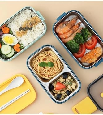 Beslenme Kutusu İki Katlı - Paslanmaz Çelik - 1400ml (Kaşık ve Çatal) Lunch Box (Yeşil)
