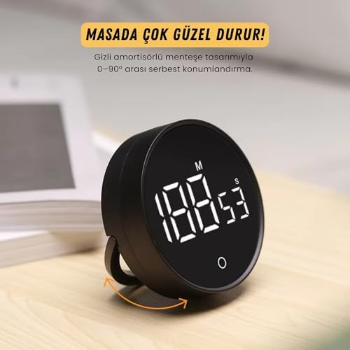 Alternative view of RT-1 Mıknatıslı Rotary Zamanlayıcı 0-199 İleri Geri Sayım Kronometre, Ayaklı Stand, LED Ekran, USB-C Şarjlı, Pomodoro & Mutfak Timer (Beyaz)