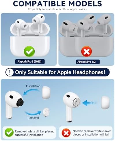 Alternative view of AirPods Pro 3 Nesil için 5 Çift Yedek Kulak Ucu, Dahili Toz Koruma Ekranı, AirPods Pro 3. (2025) için Temizleyici Kalem Silikon Kulak Uçları (5 Boyut-XXS/XS/S/M/L) -Beyaz