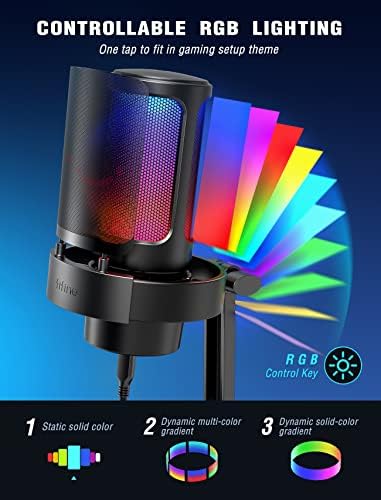 USB Mikrofonu, AmpliGame Oyun Bilgisayarı Masaüstü Kondansatör, RGB Mikrofon, Mac/Bilgisayar/PS4/PS5'te YouTube, Sessiz Düğmeli, Mikrofon Kazancı, Pop Filtresi, Şok Montajı, Kulaklık Jakı-A8 - Görsel 3