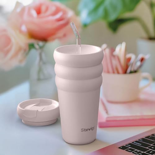 3 Bubble Two-Cap Straw Tumbler Çelik Termos 600 Mililitre Soft Quartz ST-248