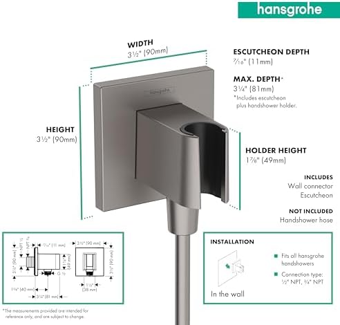 Hans El Tipi Duş Duvar Prizi 1/2 "Fırçalanmış Siyah Krom, 26889341 Dişli Bağlantısı