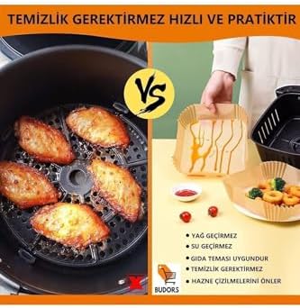 Airfryer Pişirme Kağıdı 50 Adet Airfrey Yagli Kagit Pisirme Kagidi Fritoz Air Fryer Hava Fritözü
