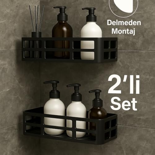 Alternative view of Yapışkanlı Duş Rafı – 2 Adet Paslanmaz Banyo Şampuanlık Organizer | Delmeden Montaj | Geniş Kapasiteli Duş Organizeri | Siyah Plastik Raf – Banyo Mutfak Uyumlu