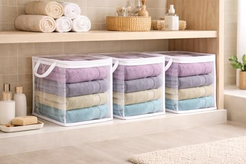 3 Adet Mini Şeffaf Hurç Havlu Giysi Iç Çamaşırı Düzenleyici Saklama Çantası 25x25cm