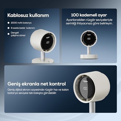 Xenon Smart Taşınabilir Masaüstü Fanı | 100 Kademe Otomatik Salınım Dijital Ekran 2000mAh USB-C X6114