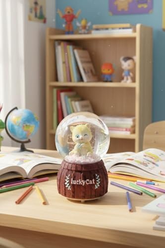 ® Pilli Işıklı Müzikli Kar Küresi–Şanslı Kedi Figürlü Eğlenceli Masaüstü Biblo, LED Aydınlatmalı Dekoratif Hediyelik Kar Küresi - Görsel 3