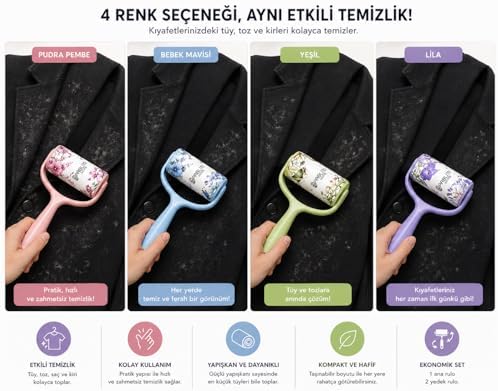 Alternative view of Tüy Toplama Rulosu Seti – 1 Ana Rulo + 2 Yedek Rulo, Güçlü Yapışkanlı Temizlik Rulosu, Kıyafet Koltuk Halı Temizleme (Yeşil)