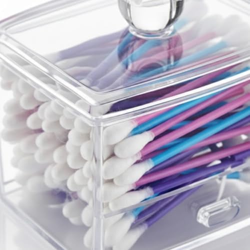 Şeffaf Akrilik Kulak Çubuğu ve Makyaj Organizeri, Kapaklı, Çekmeceli, 9x9 cm, Banyo Düzenleyici Kutusu - Görsel 3