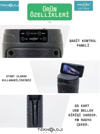 Alternative view of Bluetooth Karaoke Hoparlör, RGB Işıklı, 29 cm, Kablosuz Mikrofonlu, FM Radyo, USB/SD Kart/AUX