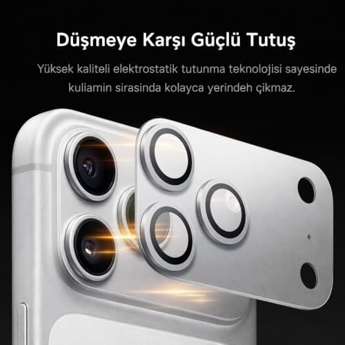iPhone 17 Pro/Pro Max için, Kamera Lens Koruyucu, Mavi, Beyaz,Turuncu, Temperli Cam, Çizilmeye Dayanıklı, 360° Koruma (17 Pro/Beyaz)