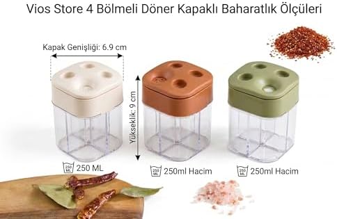 Alternative view of 4 Bölmeli Döner Kapaklı Pratik Baharatlık - Modern Tasarım Şeffaf Baharat Kavanozu (1'li, 2'li ve 3'lü Paket Seçenekleri - Karışık Renk) (3)