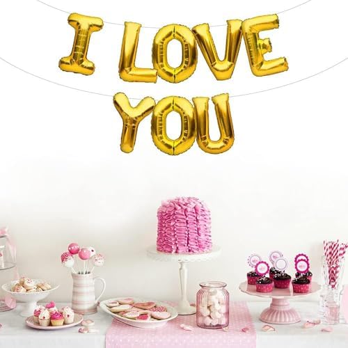 I Love You Gold Renk 16 inç 40 Cm Folyo Balon Seti