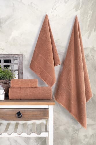 Royality | 50x90-70x140 Cm 4'lü Banyo Havlu Seti,%100 Pamuklu Havlu Takımı Kiremit