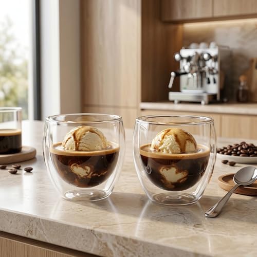 Borosilikat Cam Bardak, 250 Ml Geniş Kapasite, Isıya Dayanıklı Yapı, Çift Cidarlı Yalıtım, Ev Ofis Restoran İçin Kullanıma Uygun Borosilikat Cam Çay Kahve Espresso Latte Sunum Bardağı - Görsel 3