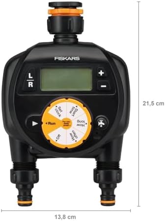Alternative view of Fiskars 2 çıkışlı zamanlayıcı/zamanlayıcı, tüm standart musluk boyutları için, kolay okunabilir LCD ekran, evrensel boyut, 580 g, siyah/turuncu, 1054792