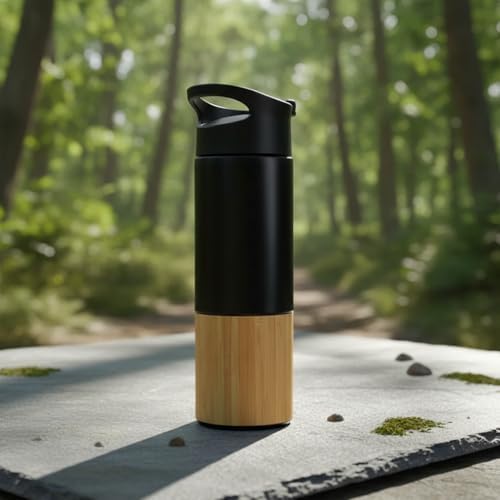 Alternative view of 450 ml Bambu Kaplamalı Çelik Termos - Siyah, Mavi ve Kırmızı Renk Seçenekli Sızdırmaz Isı Yalıtımlı Seyahat Termosu (SİYAH)