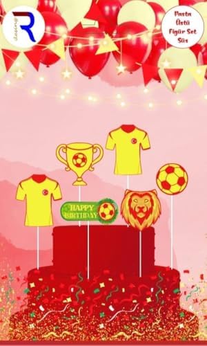 Futbol Temalı Pasta Süsleme Seti, Sarı-Kırmızı Renkli, 6 Parça, Doğum Günü Dekorasyonu - Görsel 3