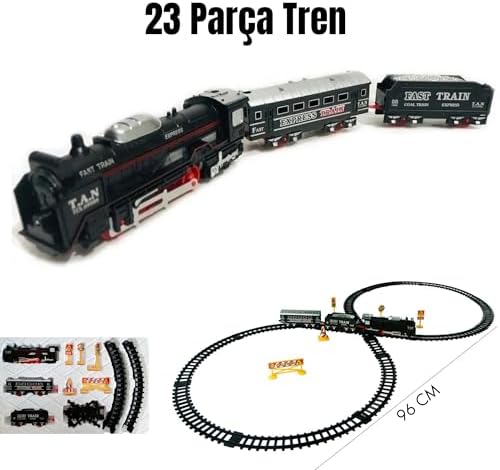 / 23 Parça Işıklı Klasik Tren Seti 96Cm 3 Farklı Ray Modeli Pilli Retro Tren raylı oyuncak full fonksiyon çocuklar için eğitici