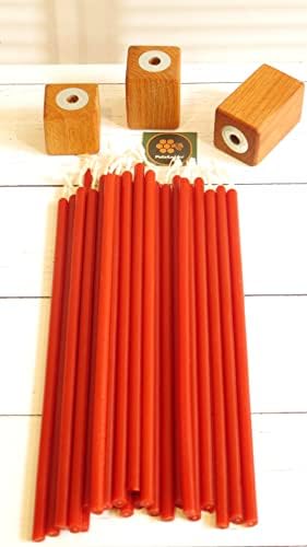 Alternative view of (50 Adet) Balmumu Mum Ve (3 Adet) Özel Dizayn Ahşap Mumluk Dilek Mumu Doğal Petek Mum Tören Parti Doğum Günü Beeswax Candle (Kırmızı)