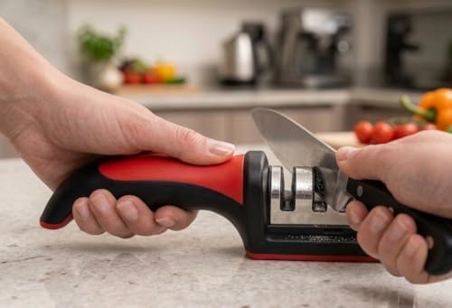 Bıçak Bileyici, 3 Aşamalı - Elmas, Seramik Bileleme Sistemi | Mutfak Bıçakları İçin Profesyonel Keskinleştirici | Kaymaz Tabanlı Ergonomik Tasarım
