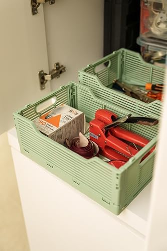 Katlanabilir Çok Amaçlı Taşıma Kasaları Saklama Kutusu, Plastik İstiflenebilir, Yatak Odası Ofis Banyo Tuvalet Malzemeleri Kozmetik için (AÇIK YEŞİL) - Görsel 3
