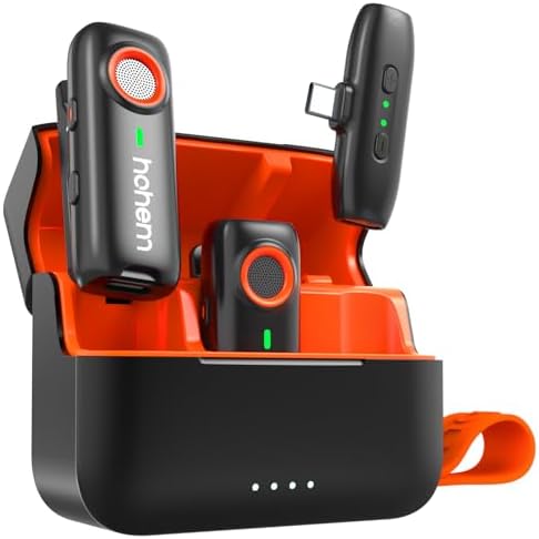 Alternative view of hohem Mic-01 Kablosuz Yaka Mikrofonu, Anında Eşleştirme, DSP Gürültü Engelleme, 20 Saat Pil Ömrü, PC Android Kamera Gimbal için Mini Mikrofon, Video Kaydı/Röportaj, 2 TX+1 RX+Şarj Kutusu