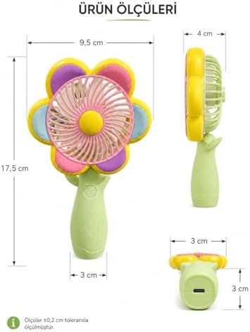Mini El Fanı USB Şarjlı Type-C Bağlantılı 3 Kademeli Taşınabilir Elektrikli Fan Masaüstü ve El Tipi Kullanım Renk Serinletici Fan Yeşil Pembe Sarı Papatya - Görsel 3