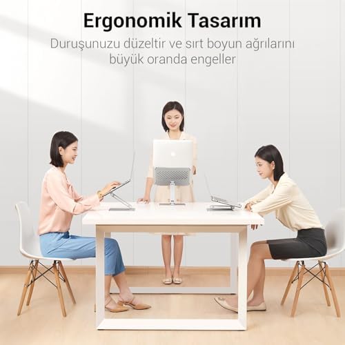 Juo Alüminyum Notebook Standı Yükseklik ve Eğim Ayarlı Ergonomik Metal Laptop Standı 11-17 inch arası notebook dizüstü bilgisayar standı, ayarlanabilir - Görsel 2