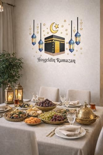 Sticker Hoş geldin Ramazan Dekorlu Ahşap Kapı Süsü, Ramazan Süsleri, Ramazan Tavan Süsü Ramazan Dekorasyon Renkli 2026 - Görsel 3