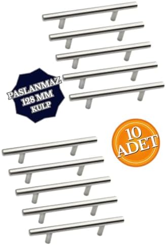 Alternative view of Paslanmaz Metal Kulp, Inox Dolap Çekmece Mobilya Kulbu, TV Ünitesi Yatak Odası Vestiyer Mutfak için (128 mm, Adet, 10)
