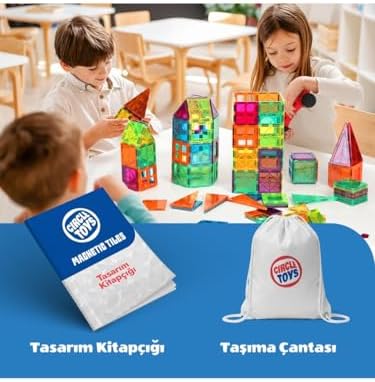 Circle Toys Magnetic Tiles Manyetik Yapı Blokları 36 Parça 3D Steam Eğitici Çocuk Oyuncağı ve Inşa Seti