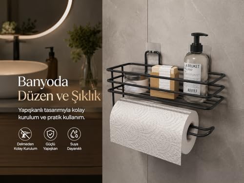 Alternative view of Alper Banyo Yapışkanlı Siyah Raflı Solo Havlu Askısı, Delmeden Montaj Banyo ve Mutfak Duvar Tipi Havluluk Organizer