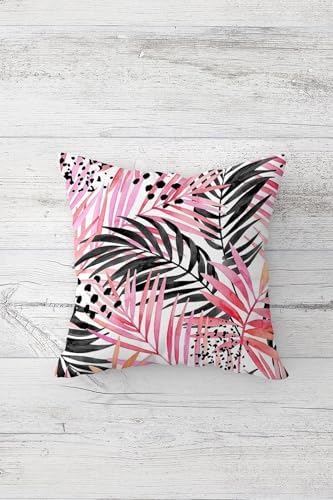 Zebra Ve Tropikal Yaprak Desenli Gizli Fermuarlı Kırlent Kılıfı Koltuk Yastık Kılıfı Takım(4adet), Pembe 45 x 45