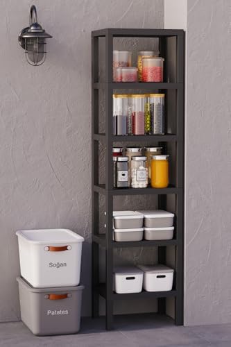 Mithra Life 6 Katlı Siyah Plastik Banyo Mutfak Rafı MIT1045