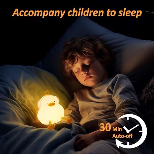 CooPark Ördek gece lambası, kulaklıklı sevimli ördek lambası, yatak odası için mükemmel silikon gece lambası, kısılabilir zamanlayıcılı müzik dekoru, şarj edilebilir, bebekler, kız çocukları için doğum günü,