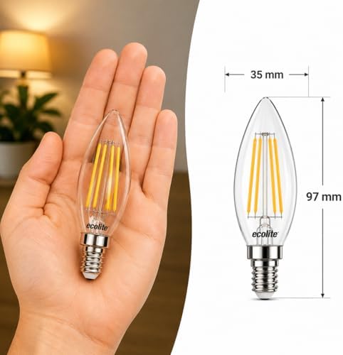 Filament LED Mum Ampul E14 Duy 6W 810 Lümen Dim Edilebilir 2700K Sarı Işık Şeffaf Dekoratif Vintage Ampul 60W Eşdeğer C35 Candle Series (3) - Görsel 3