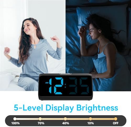 Netzu Derin uykular için yüksek sesli çalar saat, LED ekranlı, çift alarm, 5 parlaklık kısıcı, 4 ses seviyesi, kapatma hafızası, çalar saat, komodin, çocuklar, gençler, yaşlılar ve ağır uyuyanlar için