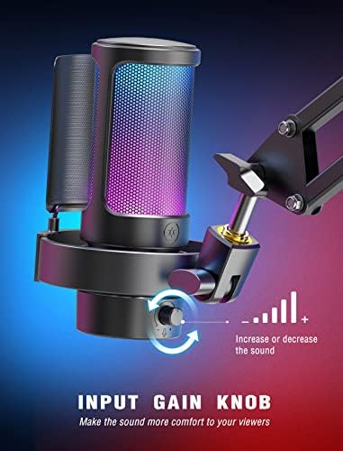 USB Mikrofonu, AmpliGame Oyun Bilgisayarı Masaüstü Kondansatör, RGB Mikrofon, Mac/Bilgisayar/PS4/PS5'te YouTube, Sessiz Düğmeli, Mikrofon Kazancı, Pop Filtresi, Şok Montajı, Kulaklık Jakı-A8