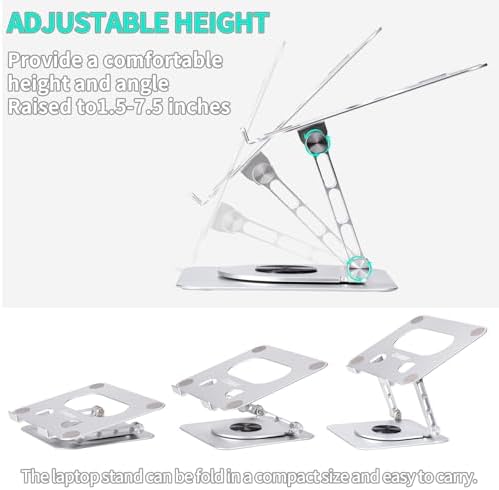 Alternative view of Dizüstü Bilgisayar Standı - Alüminyum Alaşımlı Stand 360 Derece Dönebilen PC Katlanabilir Ergonomik, Yükseklik ve Açı Ayarlanabilir, iPad, Dizüstü Bilgisayarlar ve Tabletler ile Uyumlu, 17 İnç